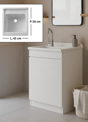 Mobile Lavatoio in legno Nobilitato Bianco con uno sportello e pilozzo lavabo in resina x lavanderia bagno