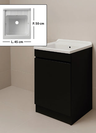 Mobile Lavatoio in legno Nobilitato Nero con uno sportello e pilozzo lavabo in resina x lavanderia bagno