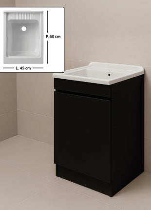 Mobile Lavatoio in legno Nobilitato Nero con uno sportello e pilozzo lavabo in resina x lavanderia bagno