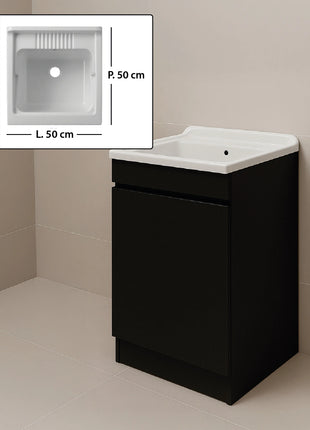 Mobile Lavatoio in legno Nobilitato Nero con uno sportello e pilozzo lavabo in resina x lavanderia bagno