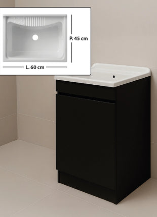 Mobile Lavatoio in legno Nobilitato Nero con uno sportello e pilozzo lavabo in resina x lavanderia bagno