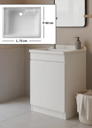 Mobile Lavatoio in legno Nobilitato Bianco con uno sportello e pilozzo lavabo in resina x lavanderia bagno