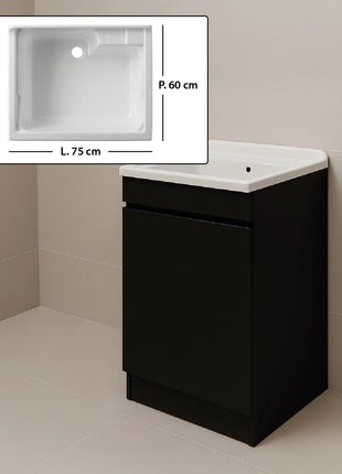 Mobile Lavatoio in legno Nobilitato Nero con uno sportello e pilozzo lavabo in resina x lavanderia bagno