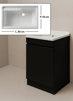 Mobile Lavatoio in legno Nobilitato Nero con uno sportello e pilozzo lavabo in resina x lavanderia bagno