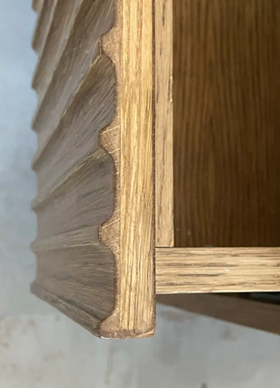 Mobile da bagno cannettato sospeso in legno massello 120 cm due cassetti e vasca lavabo in ceramica