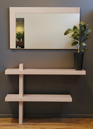 Mobile ingresso design moderno in legno color panna con specchio rettangolare