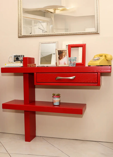 Mobile ingresso corridoio studio design moderno in legno color rosso con cassetto