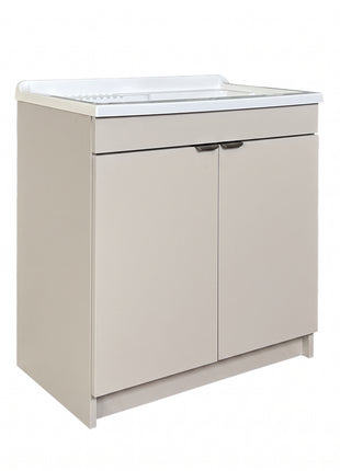 Mobile Lavatoio in legno Nobilitato L 80 x P 50 Light Stone Grey con 2 sportelli e pilozzo lavabo in resina x lavanderia bagno