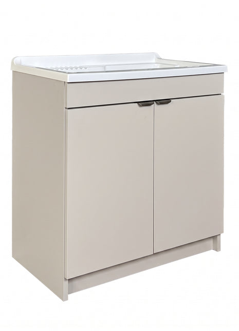 Mobile Lavatoio in legno Nobilitato L 80 x P 50 Light Stone Grey con 2 sportelli e pilozzo lavabo in resina x lavanderia bagno