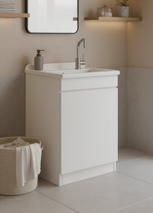 Mobile Lavatoio in legno Nobilitato Bianco con uno sportello e pilozzo lavabo in resina x lavanderia bagno