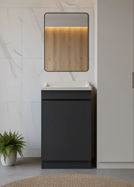 Mobile Lavatoio in legno Nobilitato Grigio con uno sportello e pilozzo lavabo in resina x lavanderia bagno