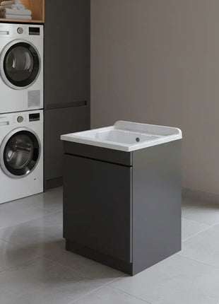Mobile Lavatoio in legno Nobilitato Grigio con uno sportello e pilozzo lavabo in resina x lavanderia bagno