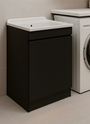 Mobile Lavatoio in legno Nobilitato Nero con uno sportello e pilozzo lavabo in resina x lavanderia bagno