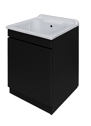 Mobile Lavatoio in legno Nobilitato Nero con uno sportello e pilozzo lavabo in resina x lavanderia bagno