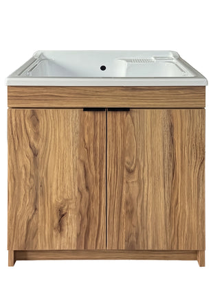 Mobile Lavatoio in legno Nobilitato Rovere Maryland e 2 sportelli e pilozzo lavabo in resina x lavanderia bagno