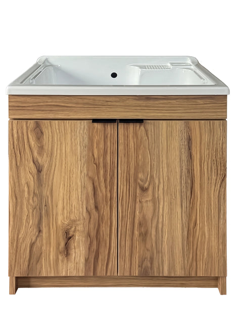 Mobile Lavatoio in legno Nobilitato Rovere Maryland e 2 sportelli e pilozzo lavabo in resina x lavanderia bagno