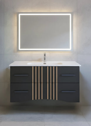 Mobile da bagno sospeso in legno con due cassetti grigio antracite con righe dorate