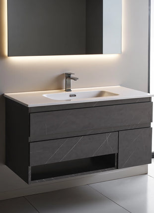 Mobile da bagno sospeso con tre cassetti e vasca in ceramica