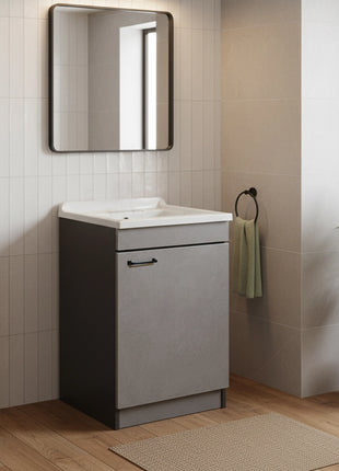 Mobile Lavatoio in legno Nobilitato bicolore Grigio Pietra con uno sportello e pilozzo lavabo in resina x lavanderia bagno