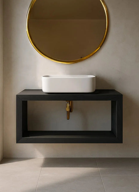 Mobile bagno sospeso moderno minimal 100 cm con lavabo d'appoggio ceramica