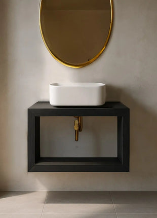 Mobile bagno sospeso moderno minimal 60 cm con lavabo d'appoggio ceramica