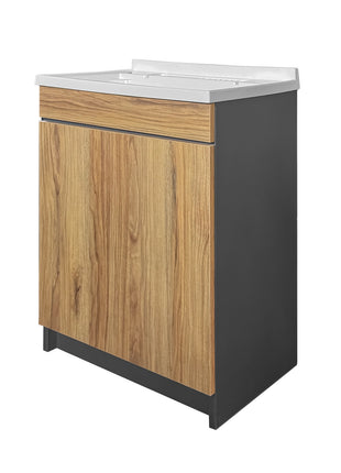 Mobile Lavatoio in legno Nobilitato Rovere e Grigio con sportello e pilozzo lavabo in resina x lavanderia bagno