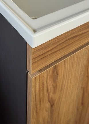 Mobile Lavatoio in legno Nobilitato Rovere e Grigio con sportello e pilozzo lavabo in resina x lavanderia bagno