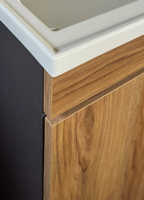 Mobile Lavatoio in legno Nobilitato Rovere e Grigio con sportello e pilozzo lavabo in resina x lavanderia bagno