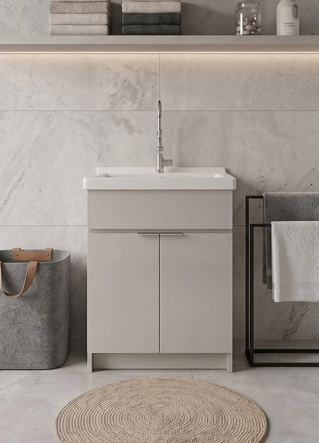 Mobile Lavatoio Tortora Vasca Ceramica L60 x P50 Due Ante Legno Nobilitato Già Montato
