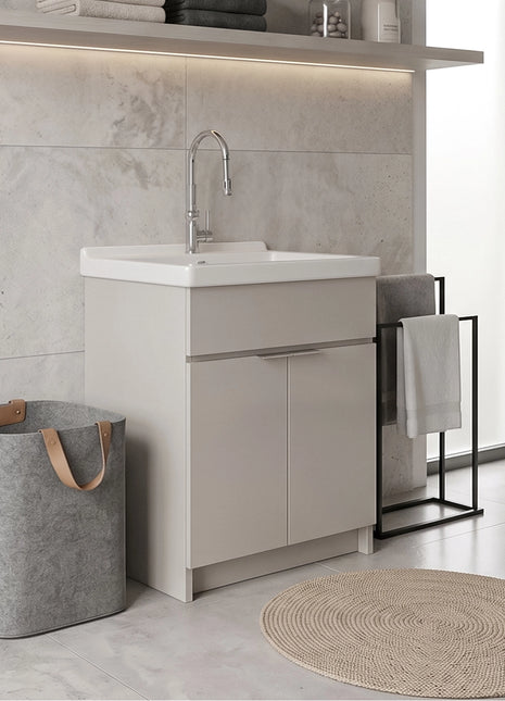 Mobile Lavatoio Tortora Vasca Ceramica L60 x P50 Due Ante Legno Nobilitato Già Montato