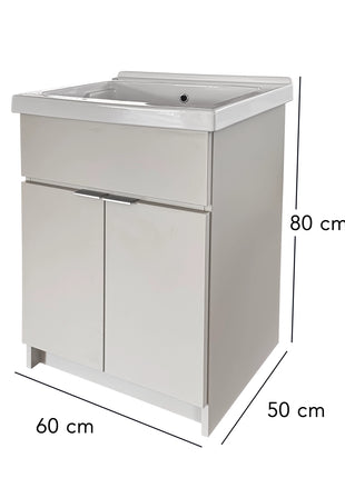 Mobile Lavatoio Tortora Vasca Ceramica L60 x P50 Due Ante Legno Nobilitato Già Montato
