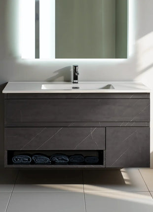 Mobile da bagno sospeso con tre cassetti e vasca in ceramica