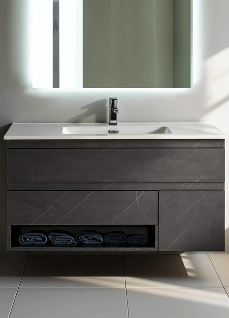 Mobile da bagno sospeso con tre cassetti e vasca in ceramica