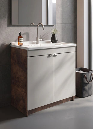 Mobile Lavatoio in legno Nobilitato L 80 x P 50 Bronze e Light Stone Grey con 2 sportelli e pilozzo lavabo in resina x lavanderia bagno