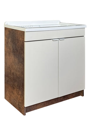 Mobile Lavatoio in legno Nobilitato L 80 x P 50 Bronze e Light Stone Grey con 2 sportelli e pilozzo lavabo in resina x lavanderia bagno