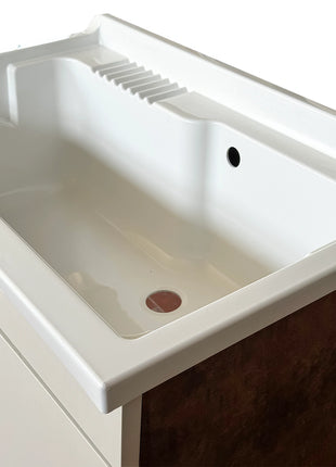 Mobile Lavatoio in legno Nobilitato L 80 x P 50 Bronze e Light Stone Grey con 2 sportelli e pilozzo lavabo in resina x lavanderia bagno