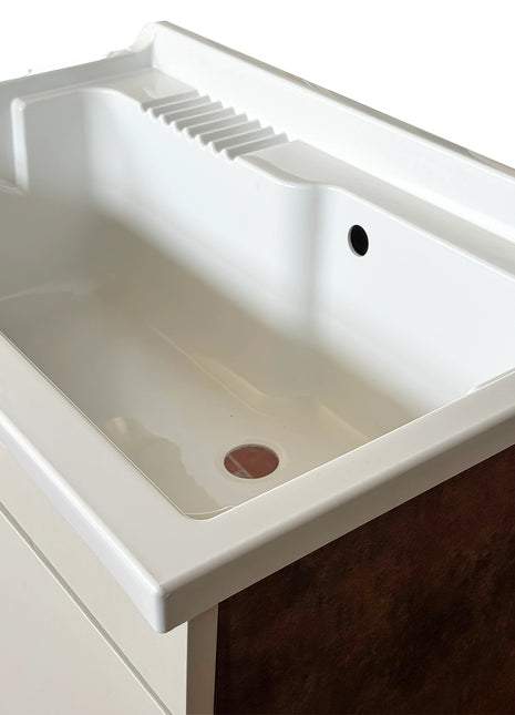 Mobile Lavatoio in legno Nobilitato L 80 x P 50 Bronze e Light Stone Grey con 2 sportelli e pilozzo lavabo in resina x lavanderia bagno