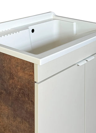 Mobile Lavatoio in legno Nobilitato L 80 x P 50 Bronze e Light Stone Grey con 2 sportelli e pilozzo lavabo in resina x lavanderia bagno