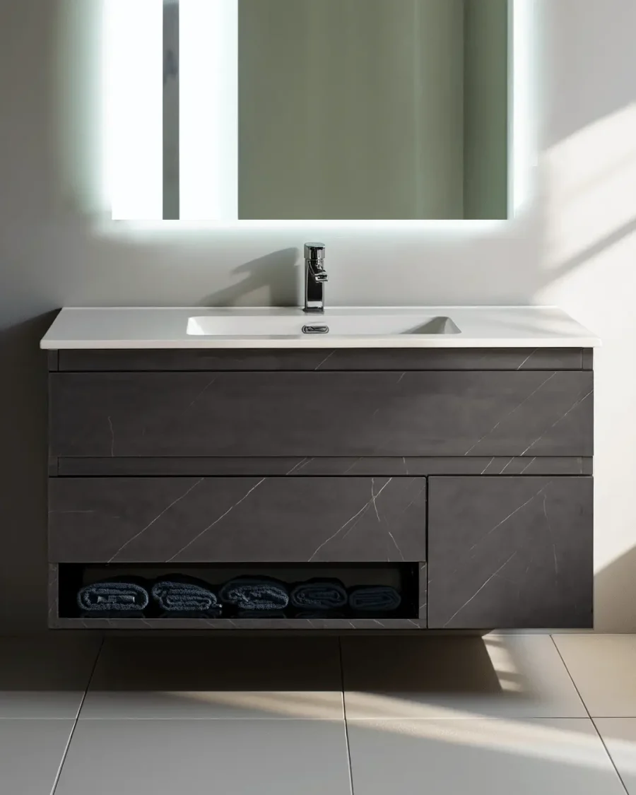 Mobile da bagno sospeso con tre cassetti e vasca in ceramica - immagine 2