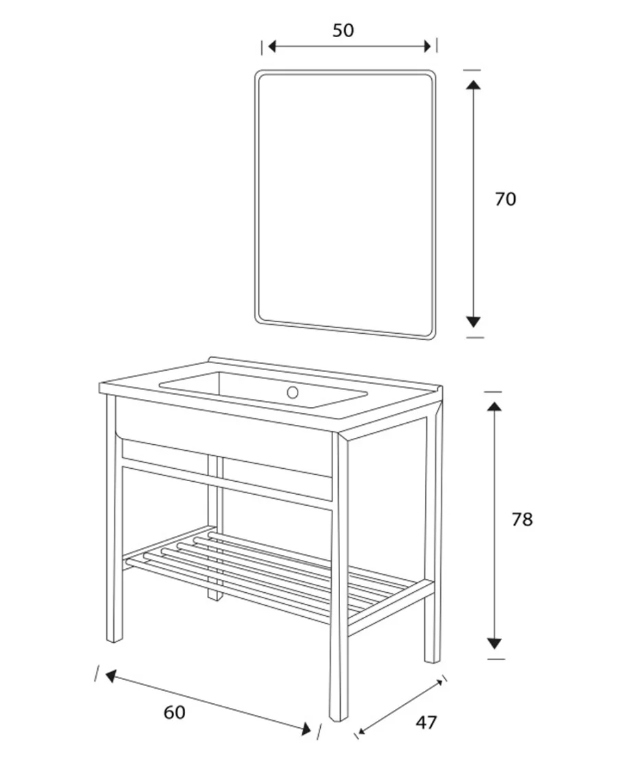 Mobile Bagno industrial moderno in metallo con lavabo ceramica + specchio e struttura in acciaio - immagine 4