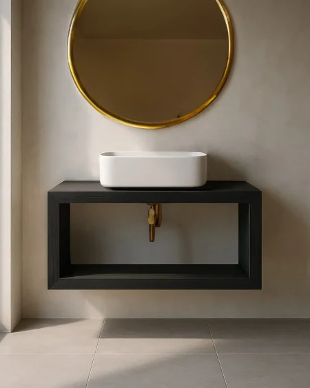 Mobile bagno sospeso moderno minimal 100 cm con lavabo d'appoggio ceramica