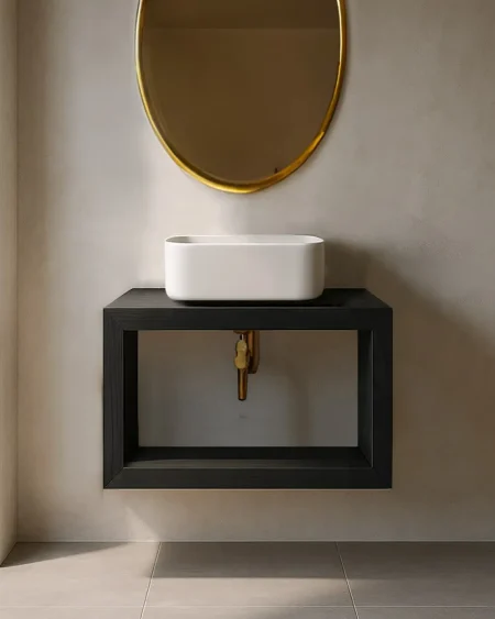 Mobile bagno sospeso moderno minimal 60 cm con lavabo d'appoggio ceramica